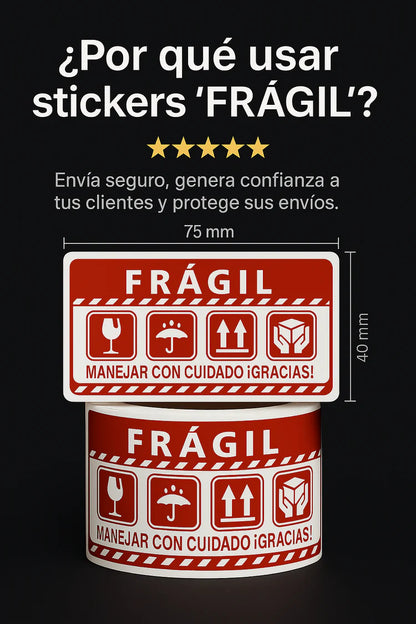 (500 Uds) Etiquetas FRÁGIL 75×40mm para Protección de Paquetes