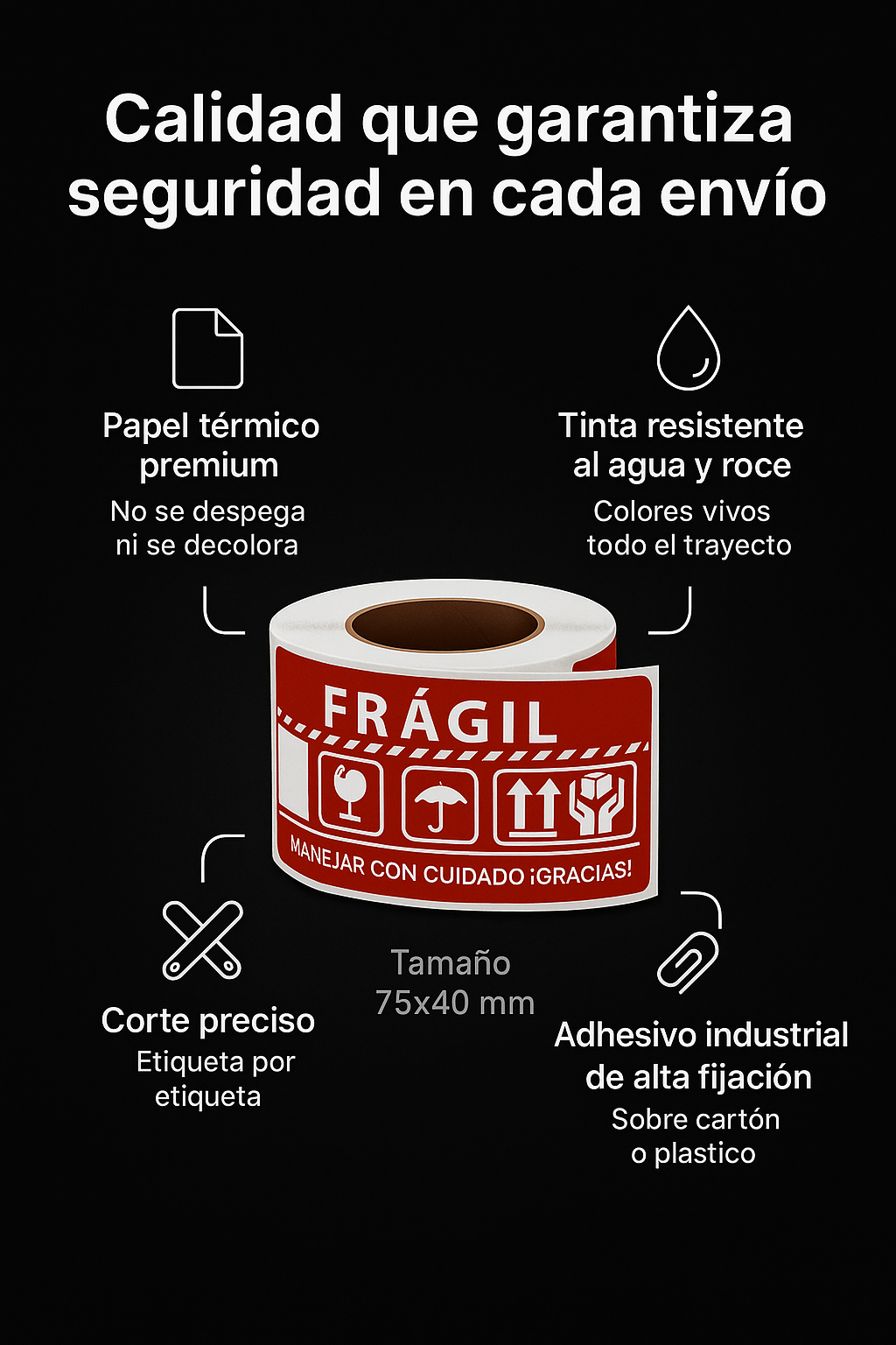 - 50 UNIDADES -  Etiquetas FRÁGIL 75x40mm  – Protección de Paquetes - Envío Seguro”