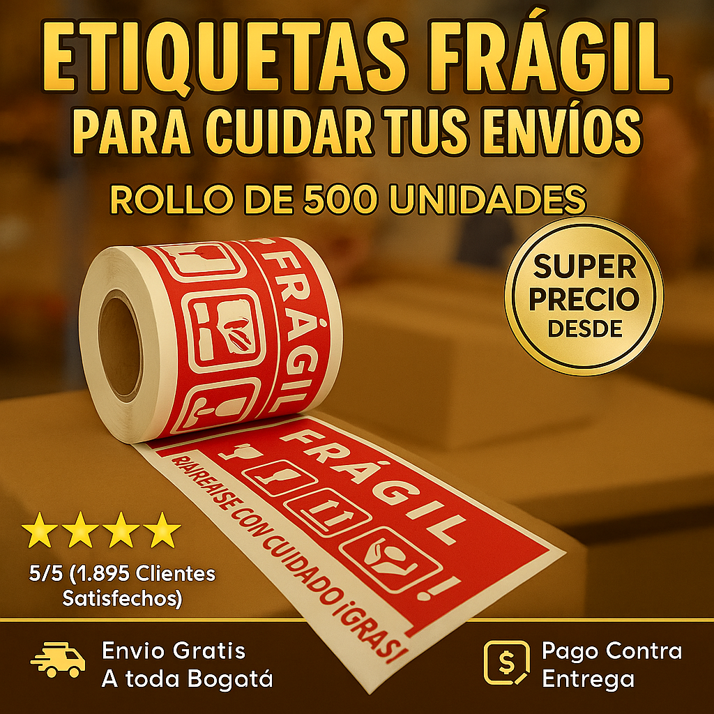 (500 Uds) Etiquetas FRÁGIL 75×40mm para Protección de Paquetes