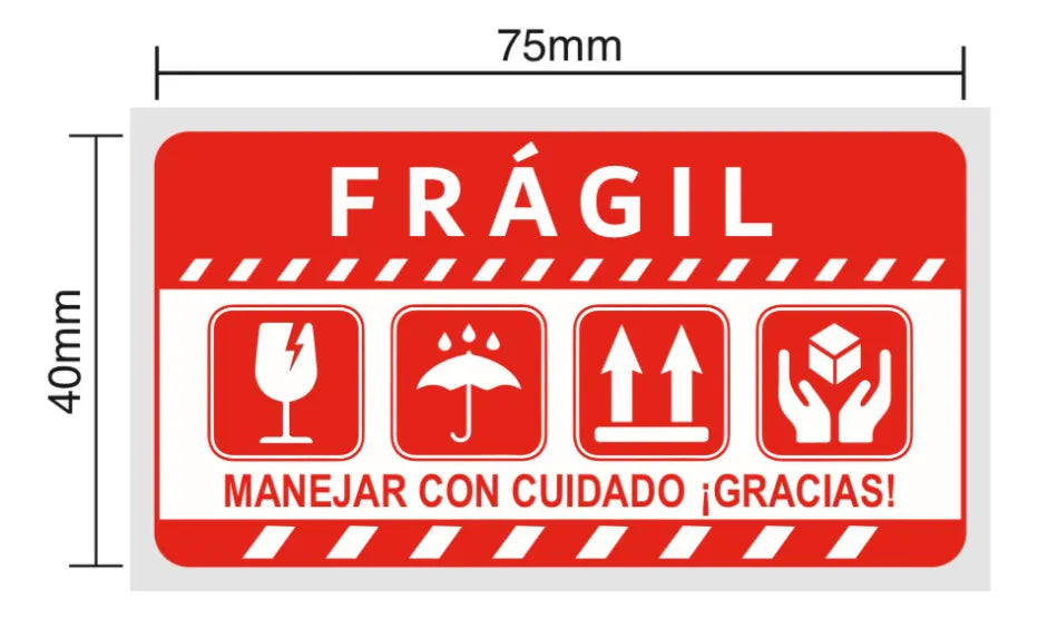 - 50 UNIDADES -  Etiquetas FRÁGIL 75x40mm  – Protección de Paquetes - Envío Seguro”