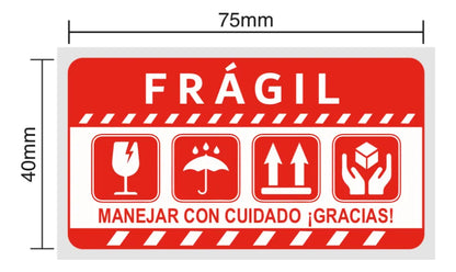 - 50 UNIDADES -  Etiquetas FRÁGIL 75x40mm  – Protección de Paquetes - Envío Seguro”