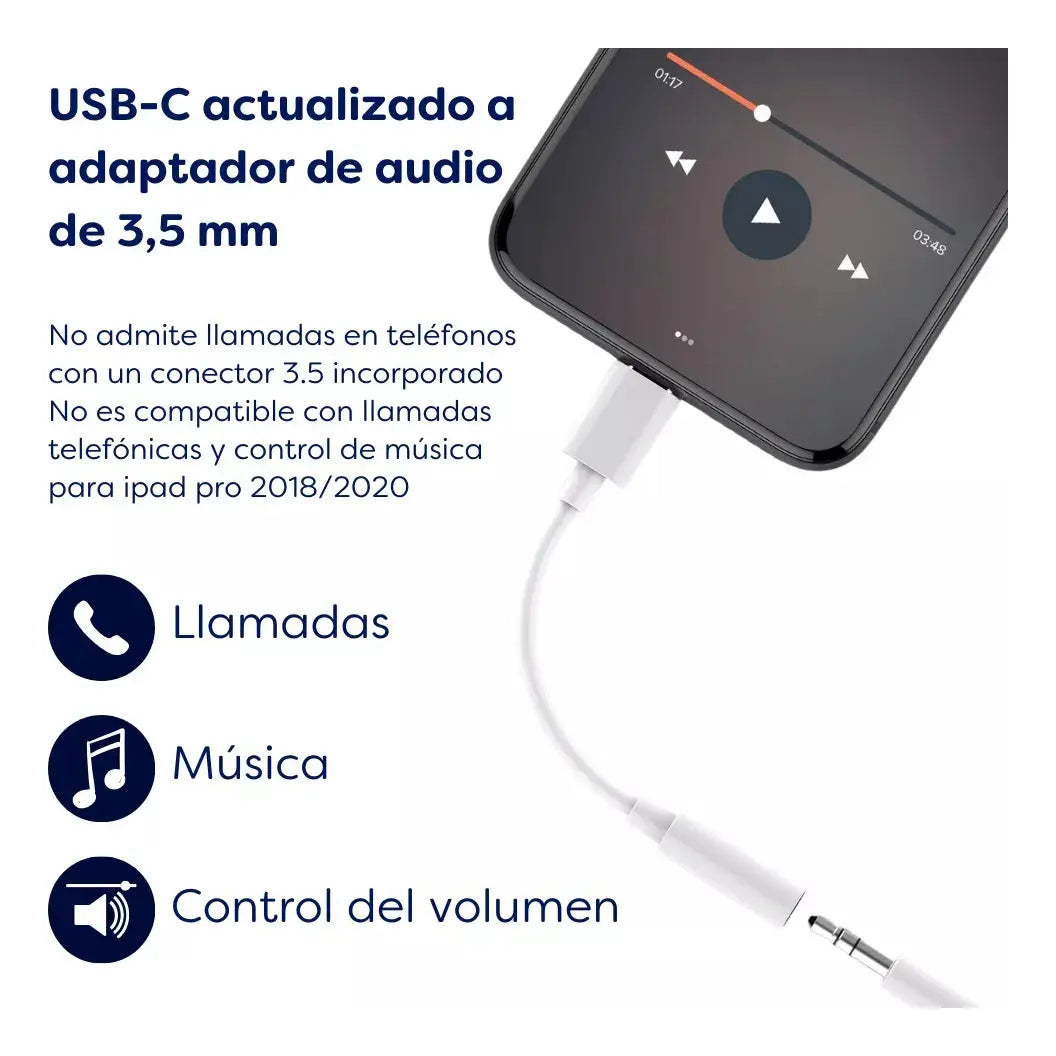 Adaptador USB Tipo C a Jack 3.5 mm para Audífonos | Audio HiFi | Compacto y Resistente