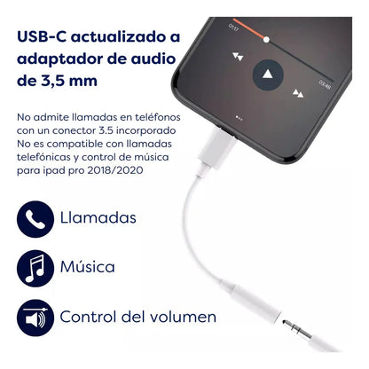 Adaptador USB Tipo C a Jack 3.5 mm para Audífonos | Audio HiFi | Compacto y Resistente