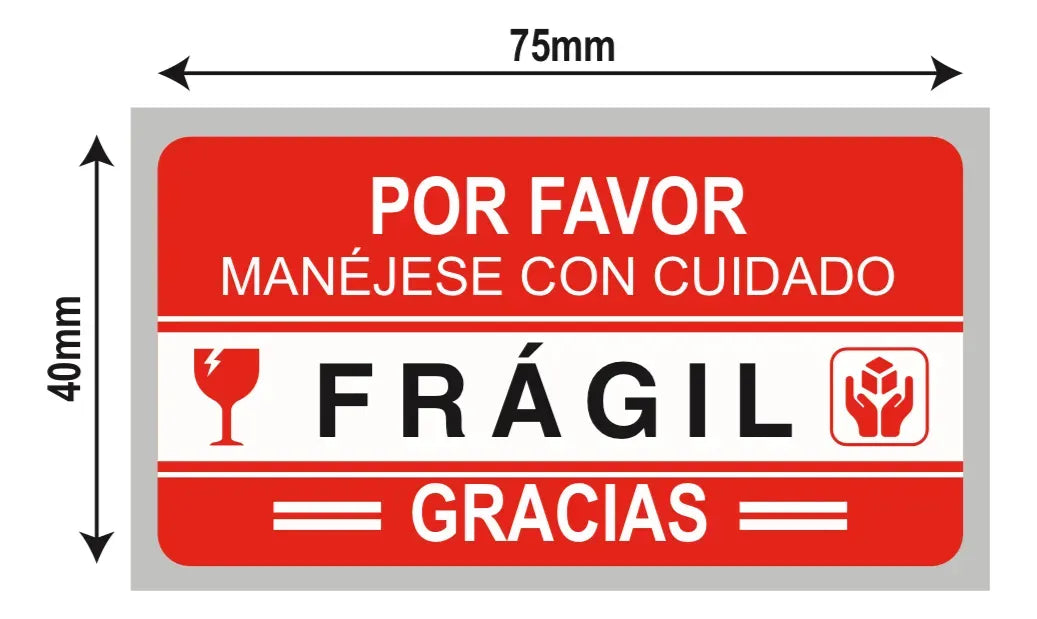 - 50 UNIDADES -  Etiquetas FRÁGIL 75x40mm  – Protección de Paquetes - Envío Seguro”