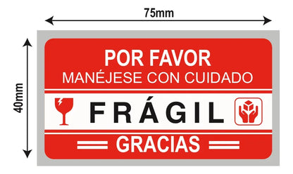 - 50 UNIDADES -  Etiquetas FRÁGIL 75x40mm  – Protección de Paquetes - Envío Seguro”