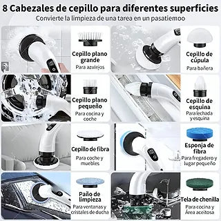 Cepillo Eléctrico de Limpieza 9 en 1 USB-C con Cabezales Intercambiables