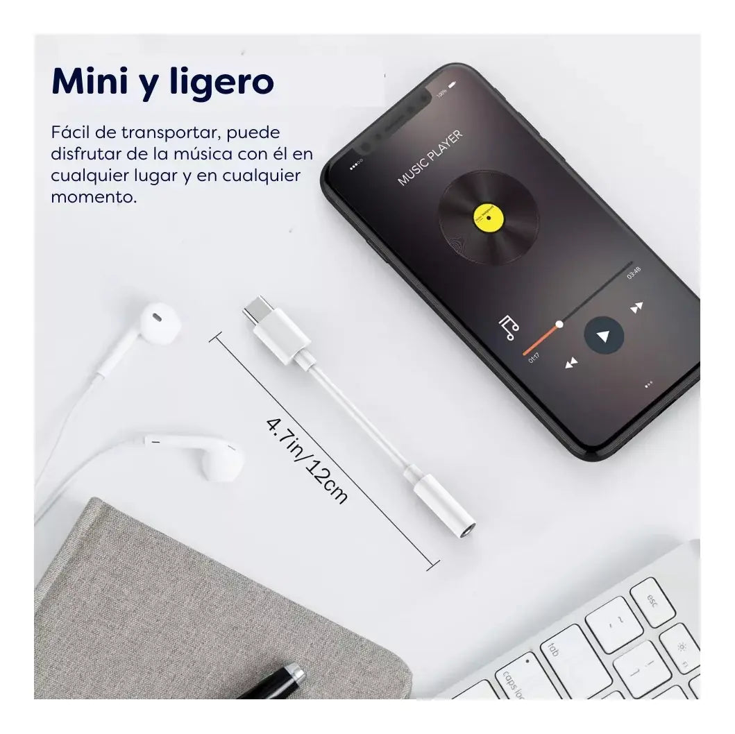 Adaptador USB Tipo C a Jack 3.5 mm para Audífonos | Audio HiFi | Compacto y Resistente