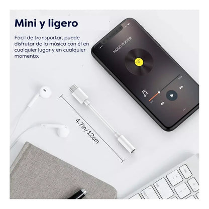 Adaptador USB Tipo C a Jack 3.5 mm para Audífonos | Audio HiFi | Compacto y Resistente
