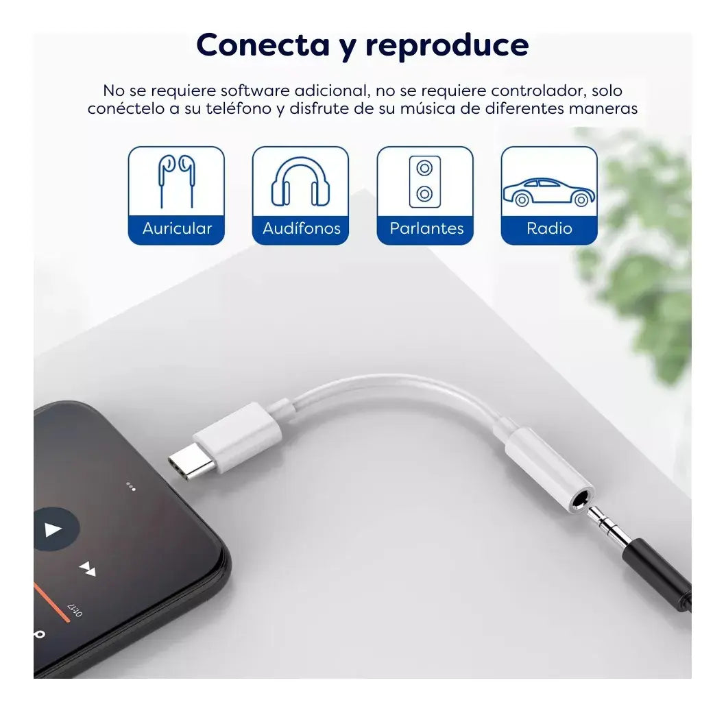 Adaptador USB Tipo C a Jack 3.5 mm para Audífonos | Audio HiFi | Compacto y Resistente