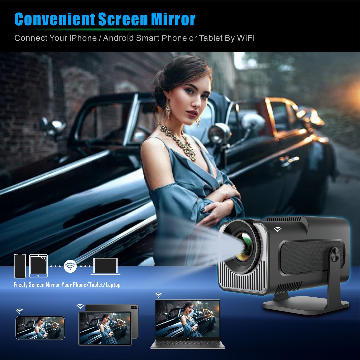 Proyector Smart Android 11 WiFi6 Bluetooth 5.0 Compatible 4K Cine en Casa Portátil