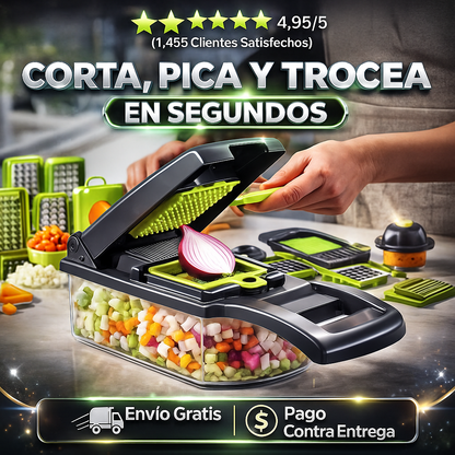 Picador Multiusos 10 en 1 con Cuchillas Intercambiables y Recipiente