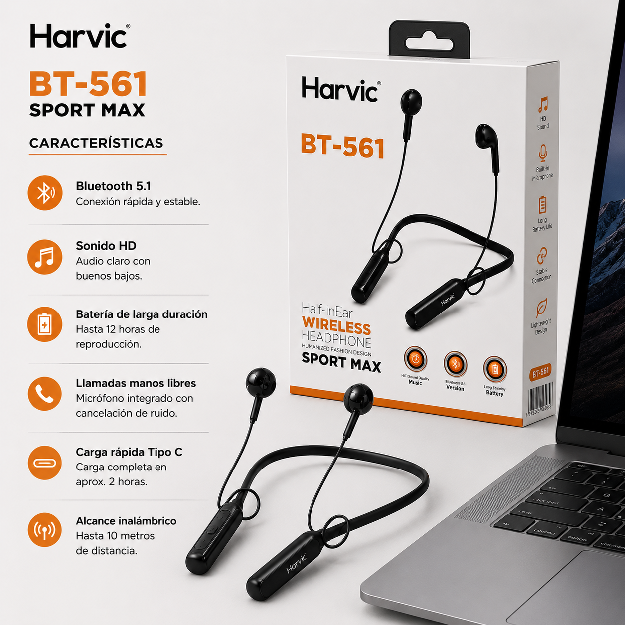 Audífonos Bluetooth Deportivos Harvic de cuello Inalámbricos hasta 12 horas