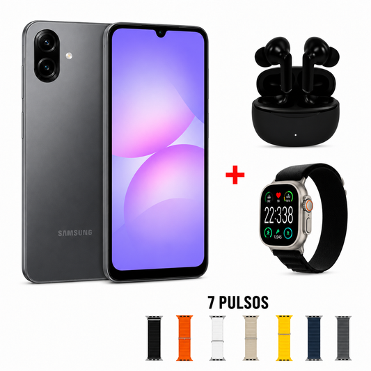 Celular Samsung A07 128/6GB 50MP + Audífonos + Smartwatch