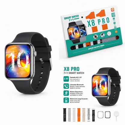 Smartwatch X8 Pro 2.19" HD con 7 Correas, Llamadas Bluetooth y notificaciones