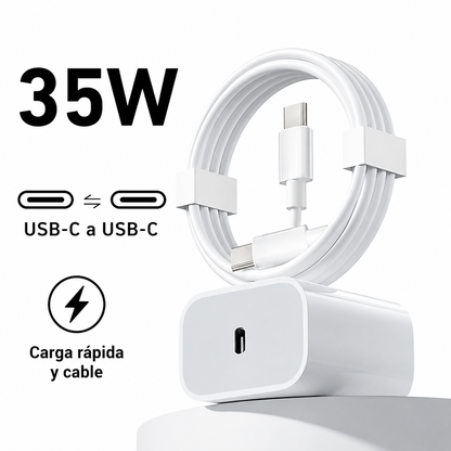 Cargador Rápido 35W USB-C Compatible con iPhone y Android Tipo C