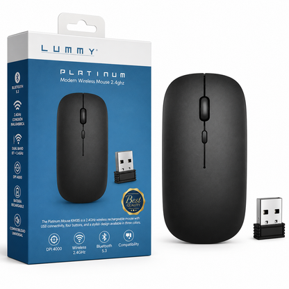 Mouse Inalámbrico Recargable Lummy Platinum LY-M05 Dual Mode Bluetooth 5.3 + 2.4GHz con Receptor USB