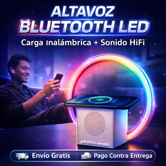 Altavoz Bluetooth LED con Carga Inalámbrica y Sonido HiFi