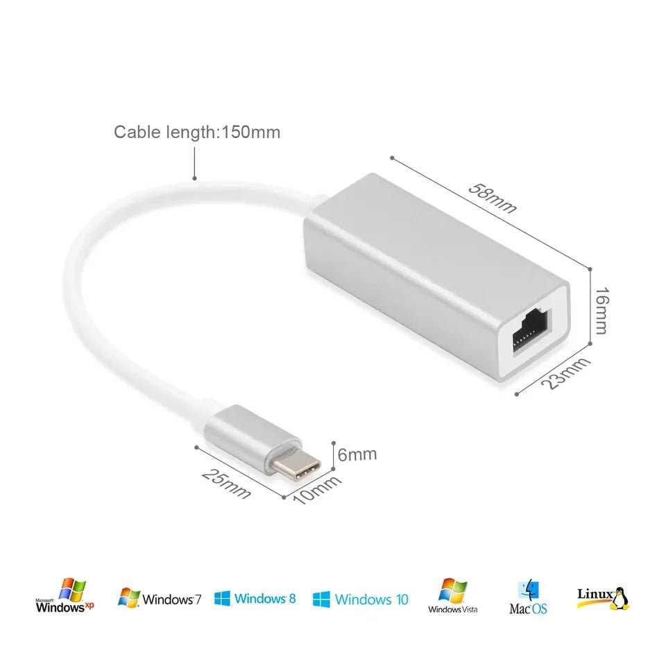 Adaptador Puerto C A Hub Rj45 1000mbps Gigabit Aluminium - Tecnomundointl