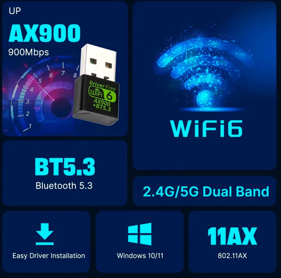 Adaptador USB WiFi 6 AX900 Dual Band con Bluetooth 5.3 - Tecnomundointl