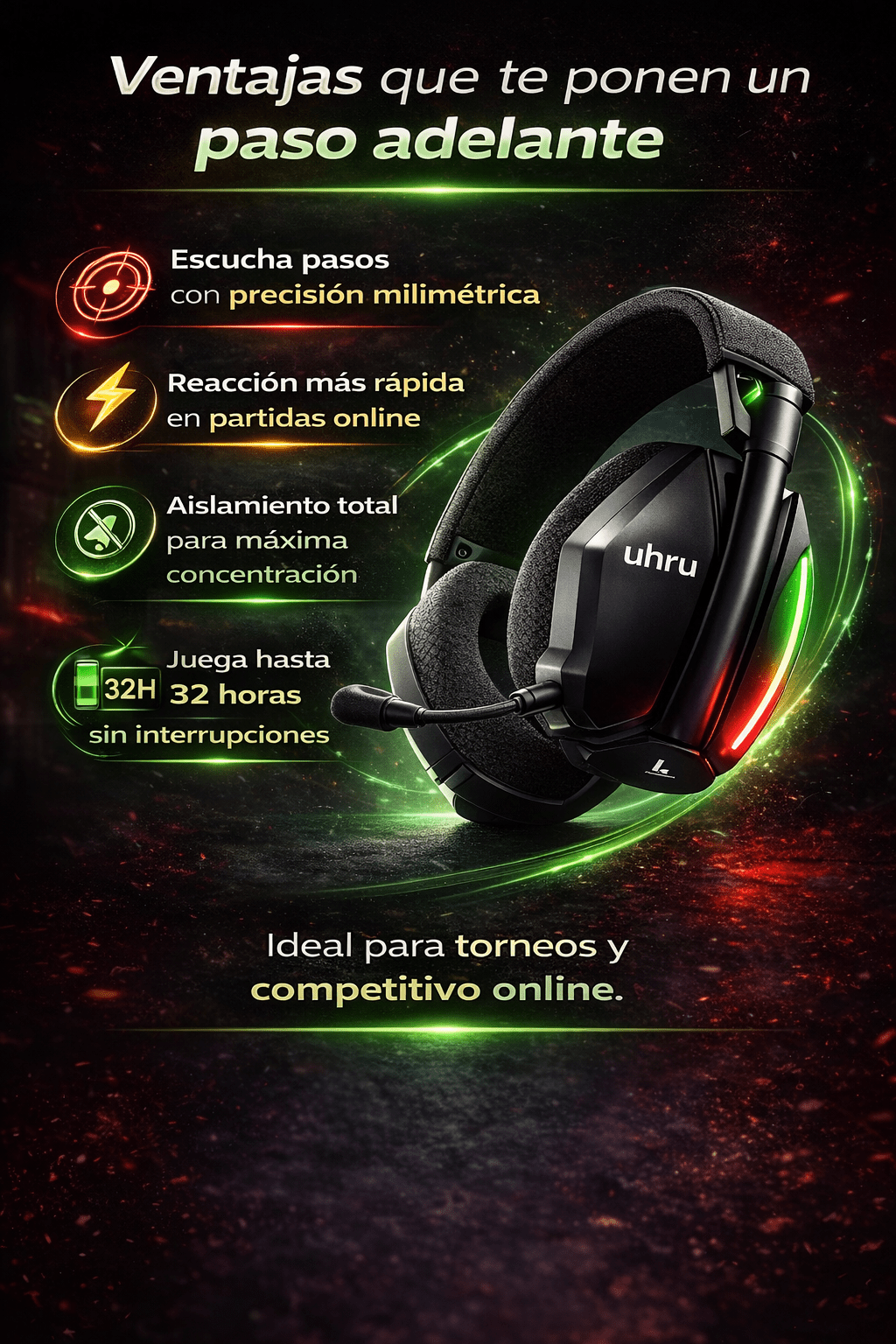 Audífonos Gamer para PlayStation UHURU Pro 3D – Baja Latencia, 32H Batería y Cancelación de Ruido - Tecnomundointl