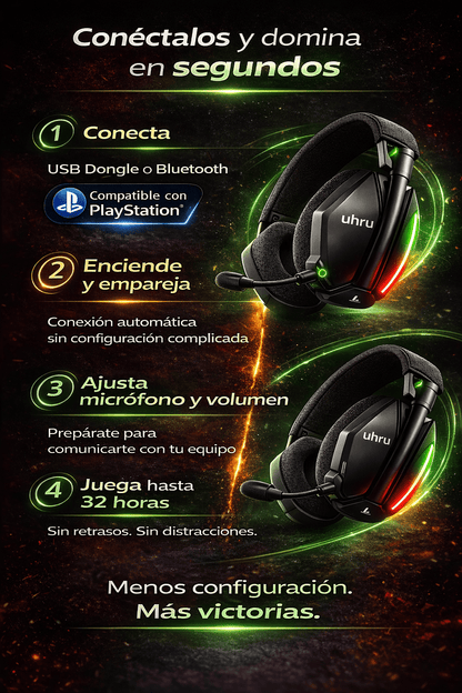 Audífonos Gamer para PlayStation UHURU Pro 3D – Baja Latencia, 32H Batería y Cancelación de Ruido - Tecnomundointl