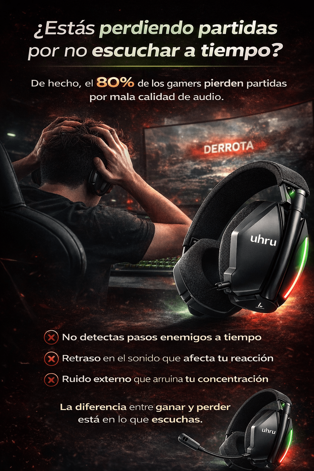Audífonos Gamer para PlayStation UHURU Pro 3D – Baja Latencia, 32H Batería y Cancelación de Ruido - Tecnomundointl