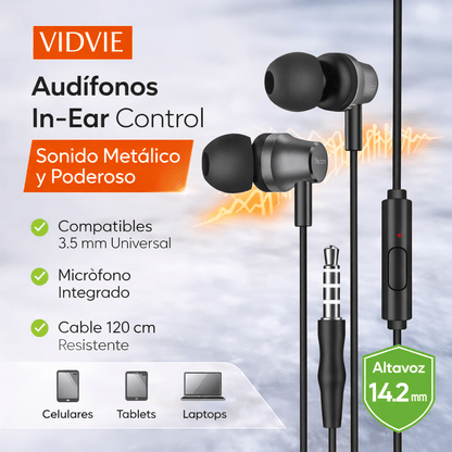 Audífonos VIDVIE HS669 In - Ear 3.5mm Metal con Control mute muy comodos - Tecnomundointl