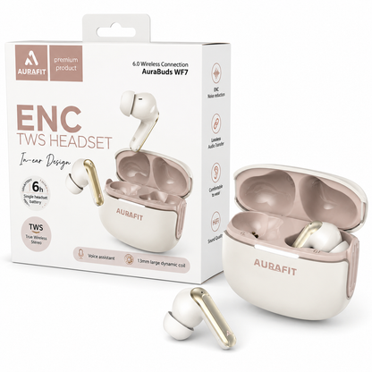 Audífonos Bluetooth AuraBuds WF7 con IA, Sonido Hi-Fi y Llamadas HD + Estuche Protector