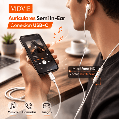 Auriculares Semi In - Ear USB - C VIDVIE HS685T Alta Fidelidad para Samung y iphone - Tecnomundointl
