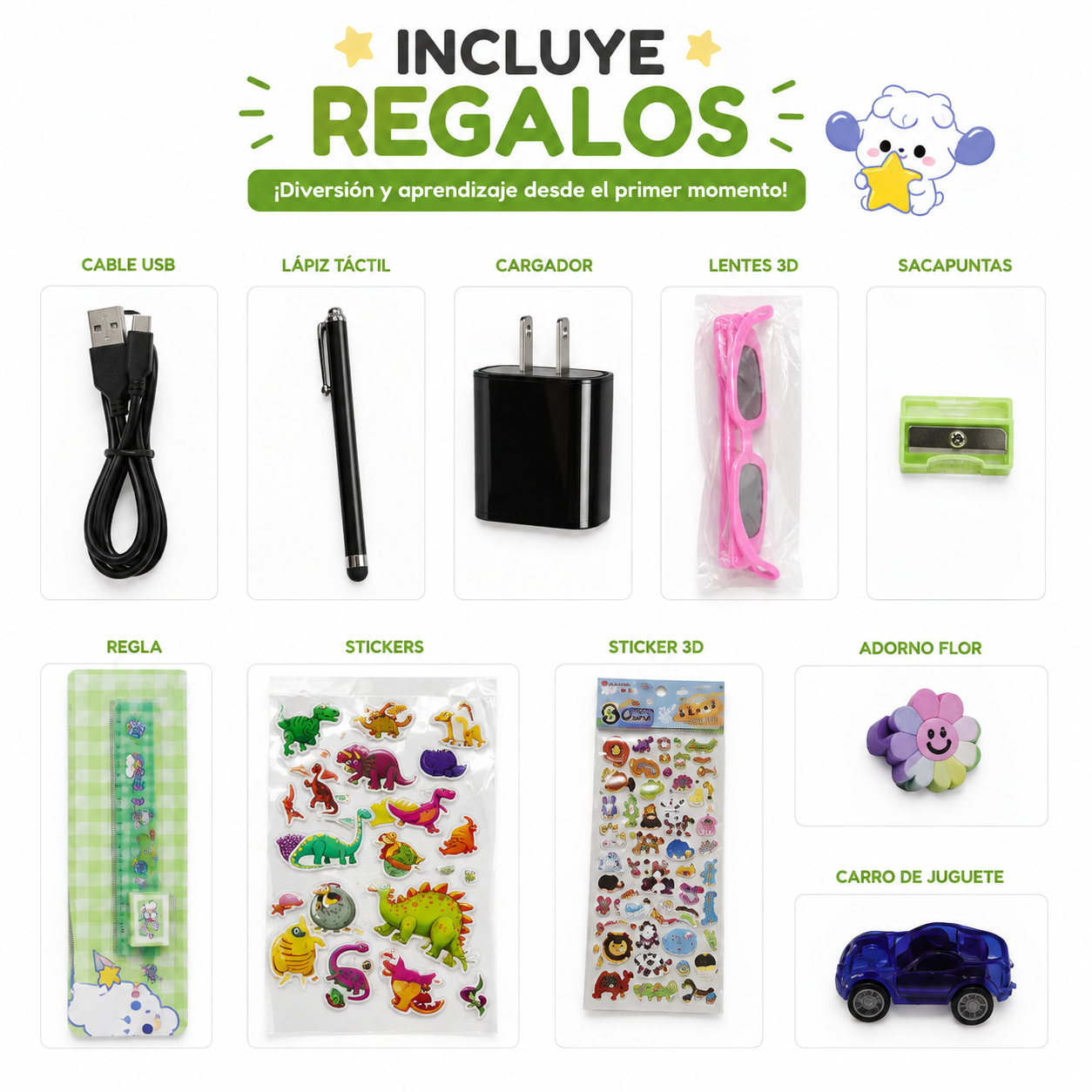 Tablet Infantil Educativa 7 Pulgadas Android 6GB RAM 256GB WiFi 5G Funda EVA Antigolpes con Cámara y Obsequios