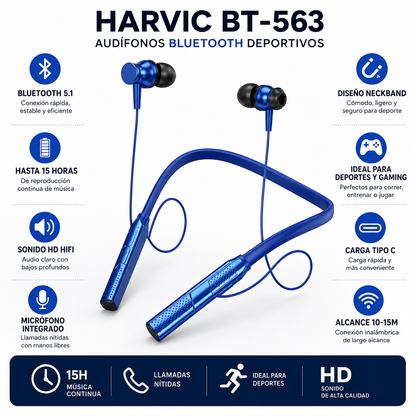 Audífonos Bluetooth Deportivos Harvic de cuello Inalámbricos hasta 12 horas