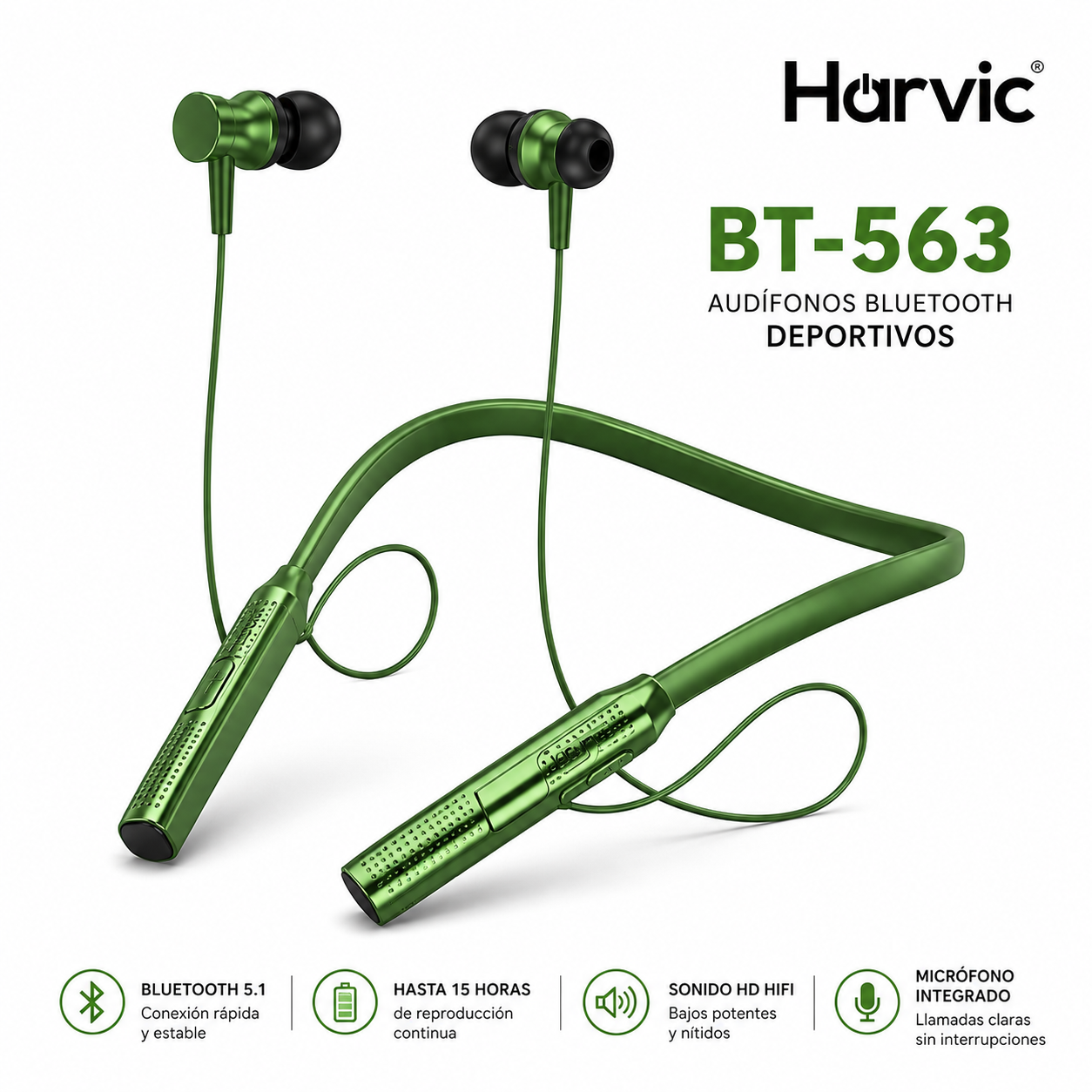 Audífonos Bluetooth Deportivos Harvic de cuello Inalámbricos hasta 12 horas