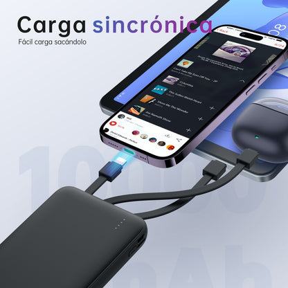 Power Bank G-tide 10000mAh con Cable 4 en 1 y Pantalla LED | Carga Rápida Portátil
