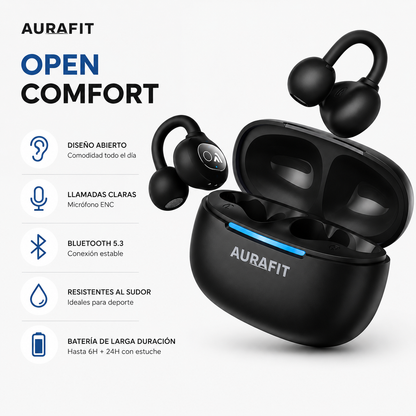Audífonos Bluetooth AuraFit AuraBuds FW5 Bluetooth 6.0 ENC HiFi con Ganchos Deportivos