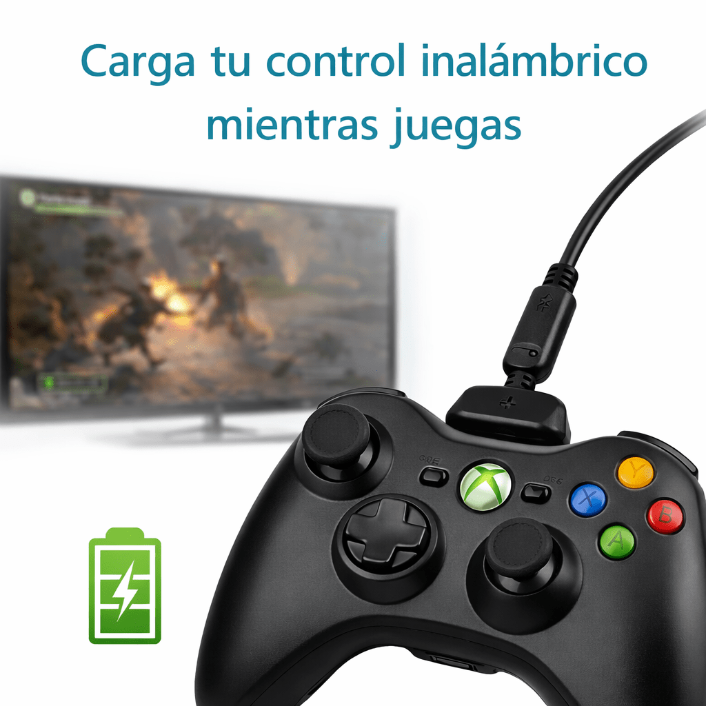 Cable Carga y Juega para Control Xbox 360 USB Kit Play & Charge Batería y Cable - Tecnomundointl