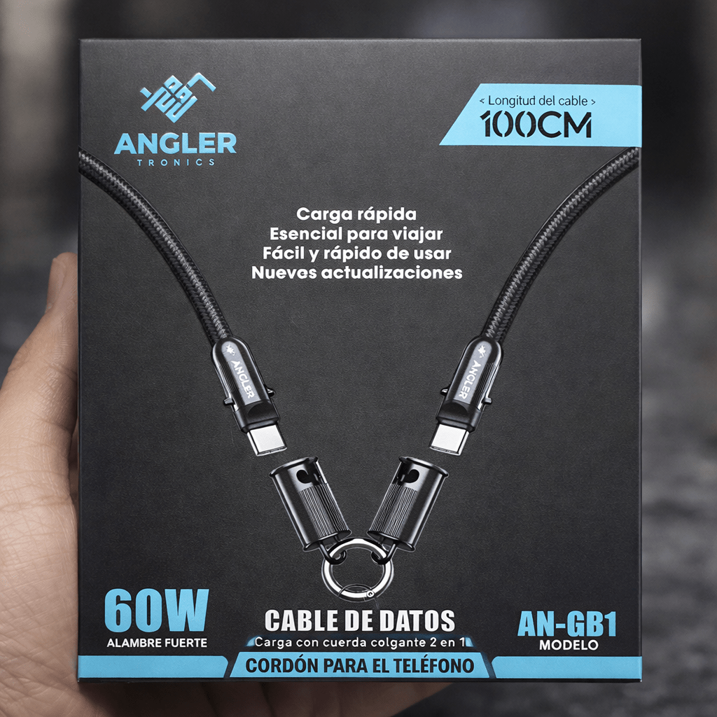 Cable colgante 2 en 1 60W carga rápida USB - C resistente - Tecnomundointl