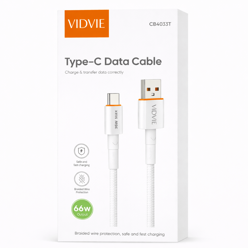 Cable USB usb - C 66W Carga Rápida Trenzado 120cm VIDVIE CB4033 - Tecnomundointl