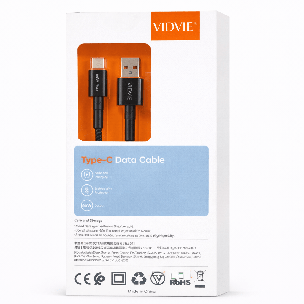 Cable USB usb - C 66W Carga Rápida Trenzado 120cm VIDVIE CB4033 - Tecnomundointl