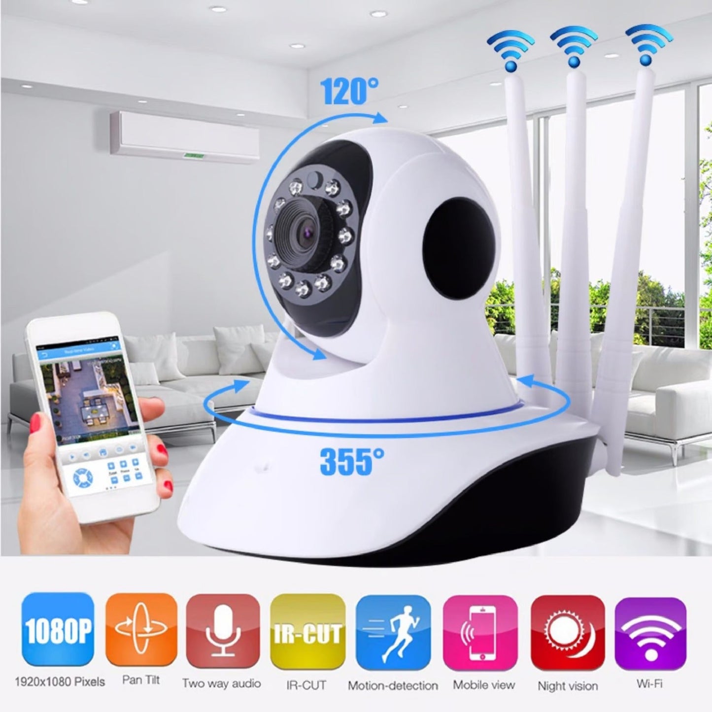 CAmara de Seguridad WiFi Q5 Full HD 360° con Audio y Detección de Movimiento - Tecnomundointl