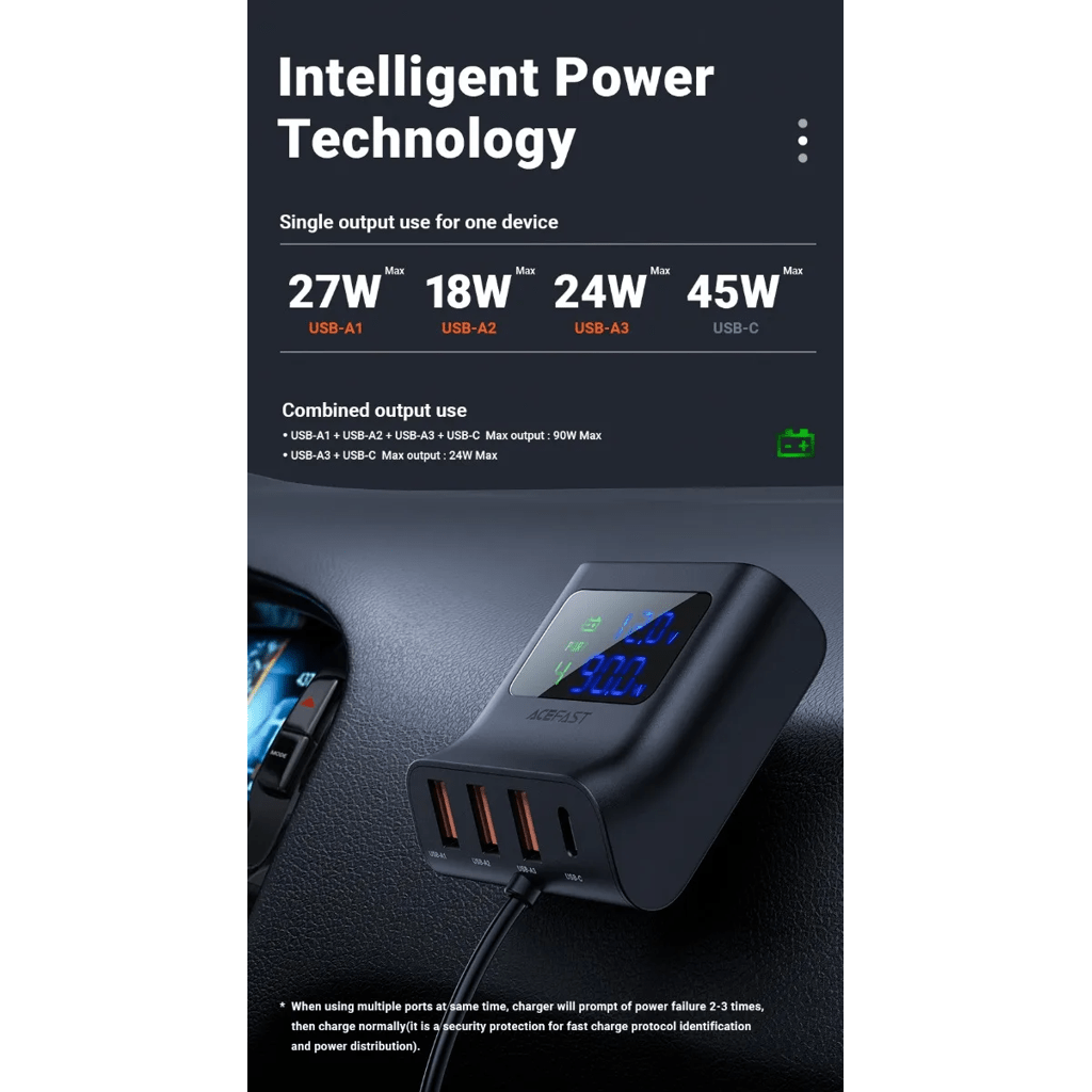 Cargador de carro Vidvie CC527 150W USB - C + 3 USB Carga Rápida PD3.0 QC3.0 12 - 24V - Tecnomundointl
