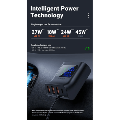 Cargador de carro Vidvie CC527 150W USB - C + 3 USB Carga Rápida PD3.0 QC3.0 12 - 24V - Tecnomundointl