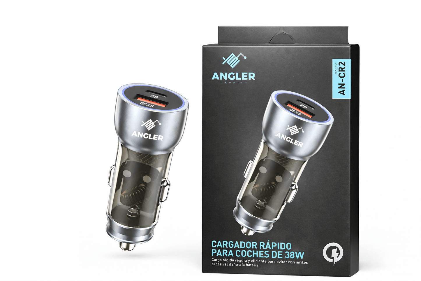 Cargador para carro 38W carga rápida PD USB QC3.0 doble puerto Angler AN - CR2 - Tecnomundointl