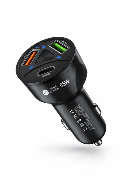 Cargador para Carro 55W PD + Quick Charge 3.0 USB y Puerto Usb - C - Tecnomundointl