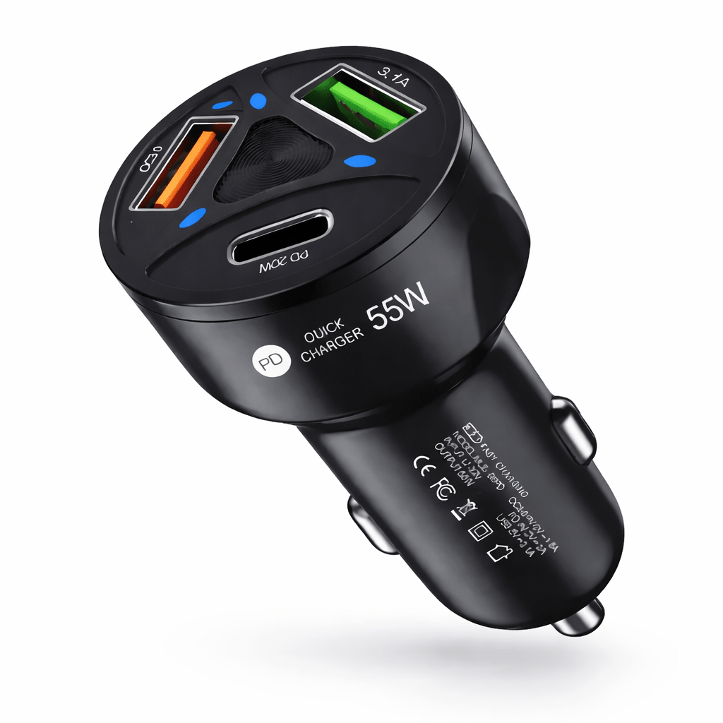 Cargador para Carro 55W PD + Quick Charge 3.0 USB y Puerto Usb - C - Tecnomundointl
