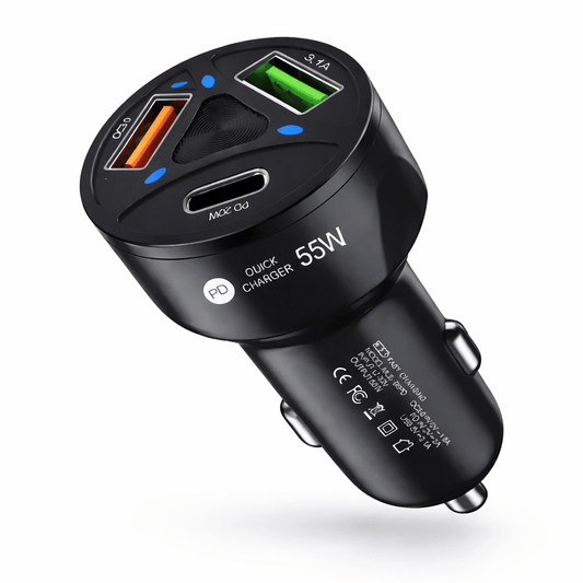 Cargador para Carro 55W PD + Quick Charge 3.0 USB y Puerto Usb - C - Tecnomundointl