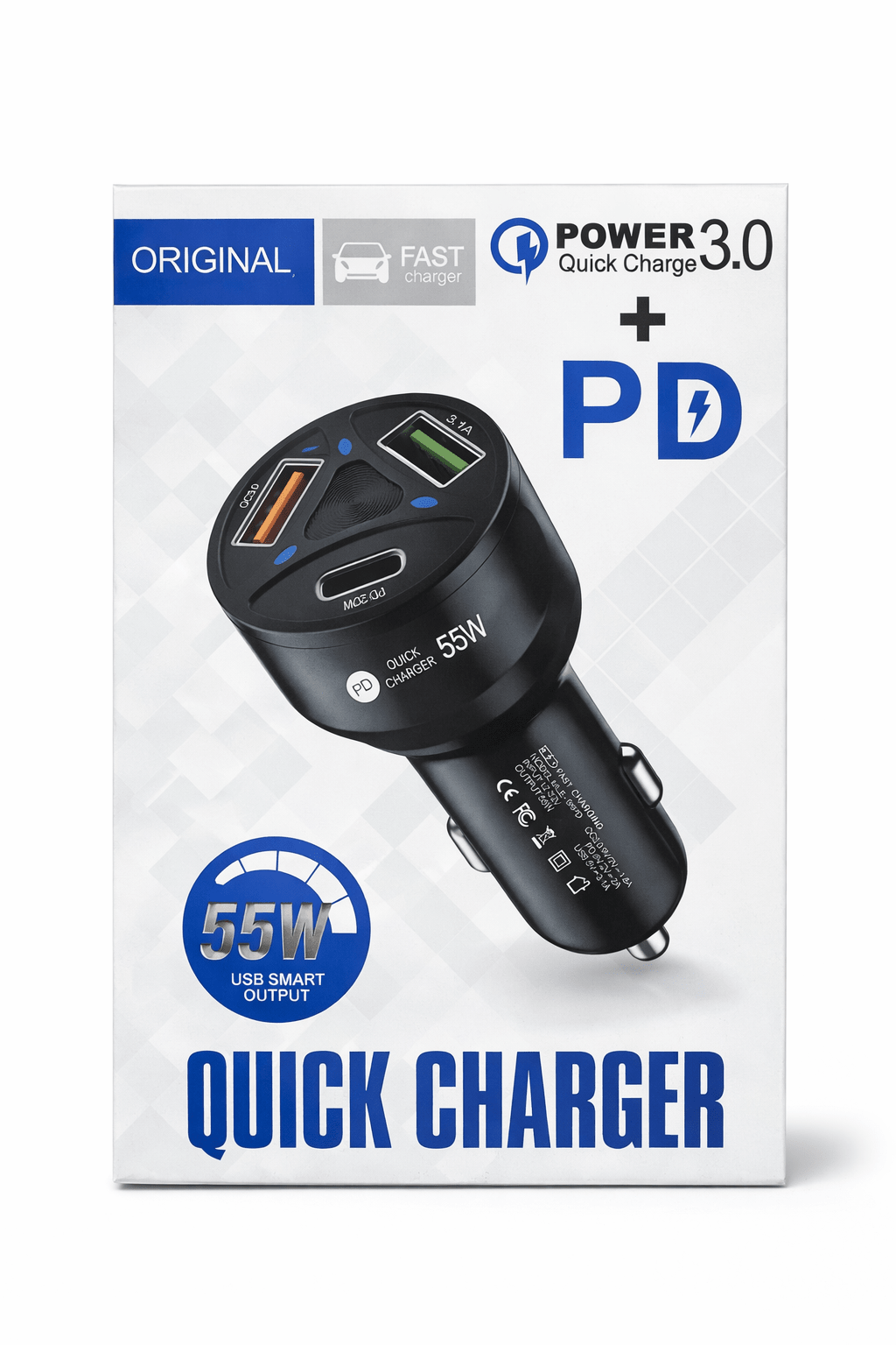 Cargador para Carro 55W PD + Quick Charge 3.0 USB y Puerto Usb - C - Tecnomundointl