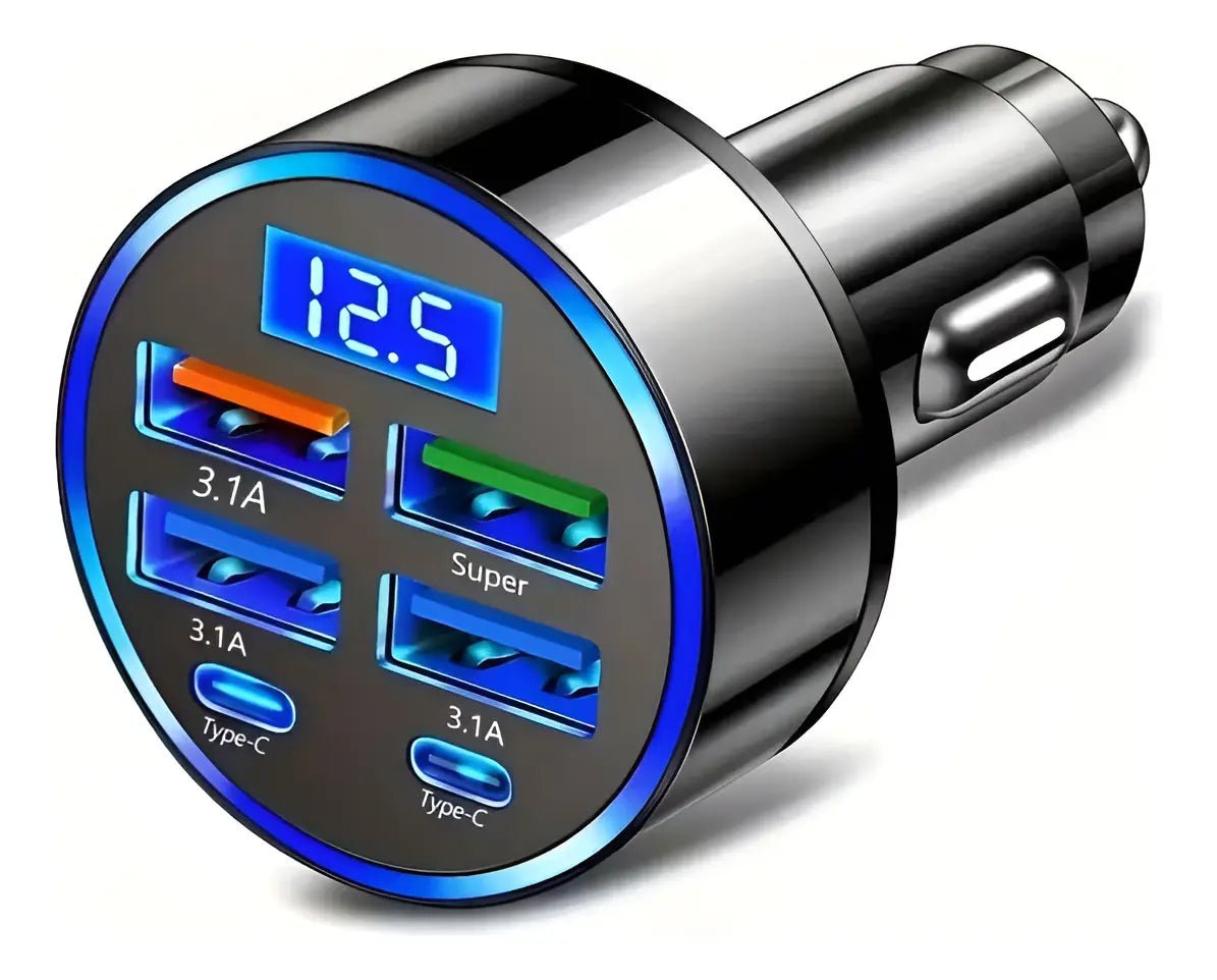 Cargador para carro 6 puertos USB y USB - C carga rápida - Tecnomundointl