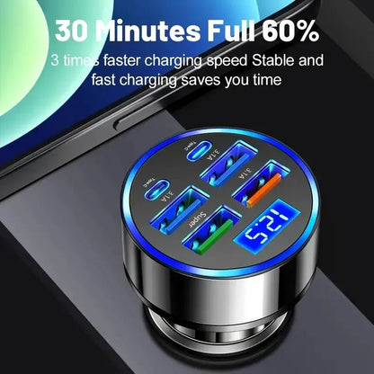 Cargador para carro 6 puertos USB y USB - C carga rápida - Tecnomundointl