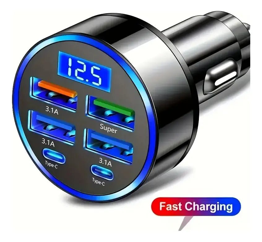 Cargador para carro 6 puertos USB y USB - C carga rápida - Tecnomundointl