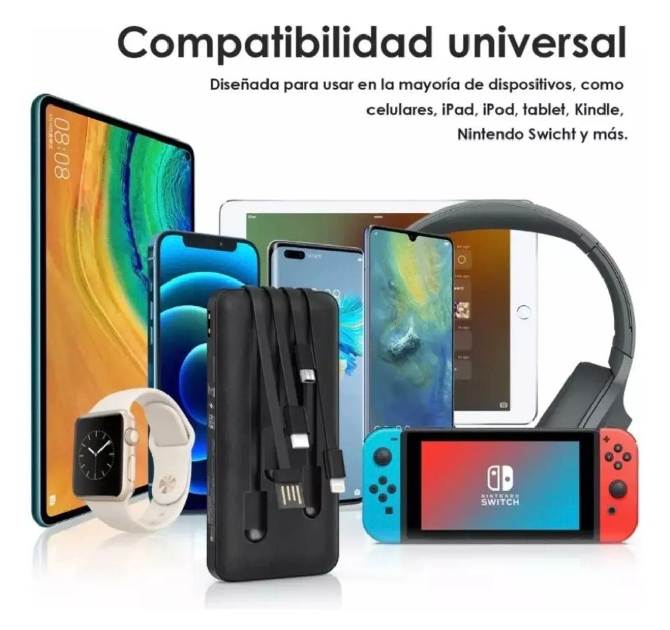 Cargador Portátil 10000mAh Para iPhone y Android cable incluido Powerbank 1Hora - Tecnomundointl